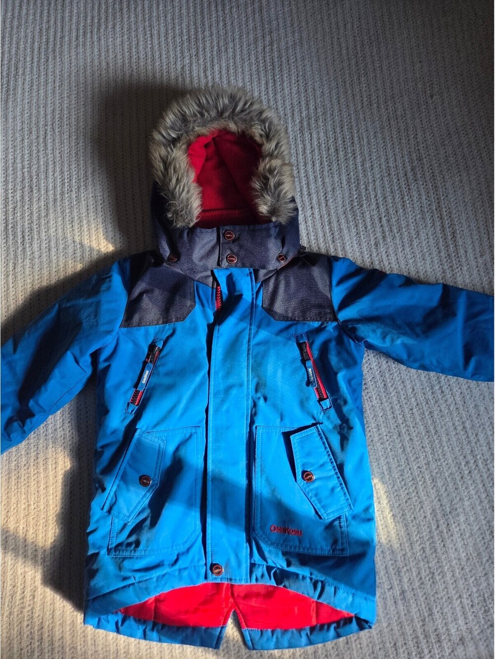 NWOT OshKosh B’gosh Kids Winter Jacket 4T Blue Faux Fur Hood